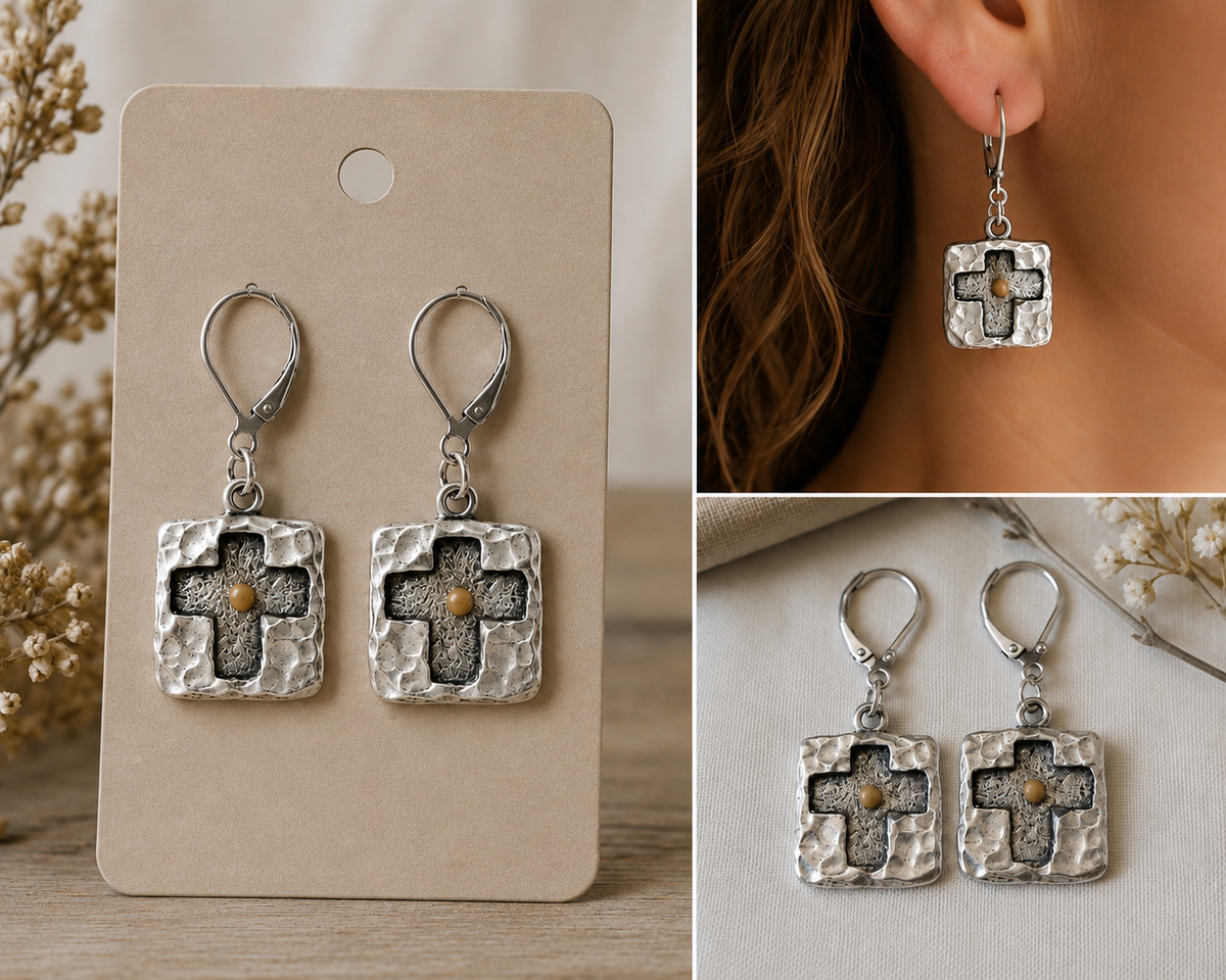 Mustard Seed Cross Earrings | Matthew 17:20