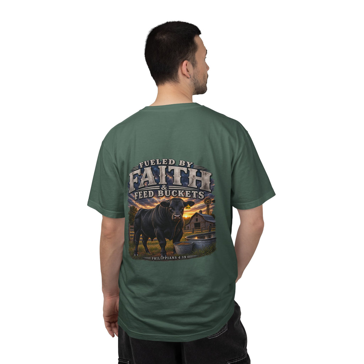 Fueled by Faith & Feed Buckets – Philippians 4:19 Angus Tee