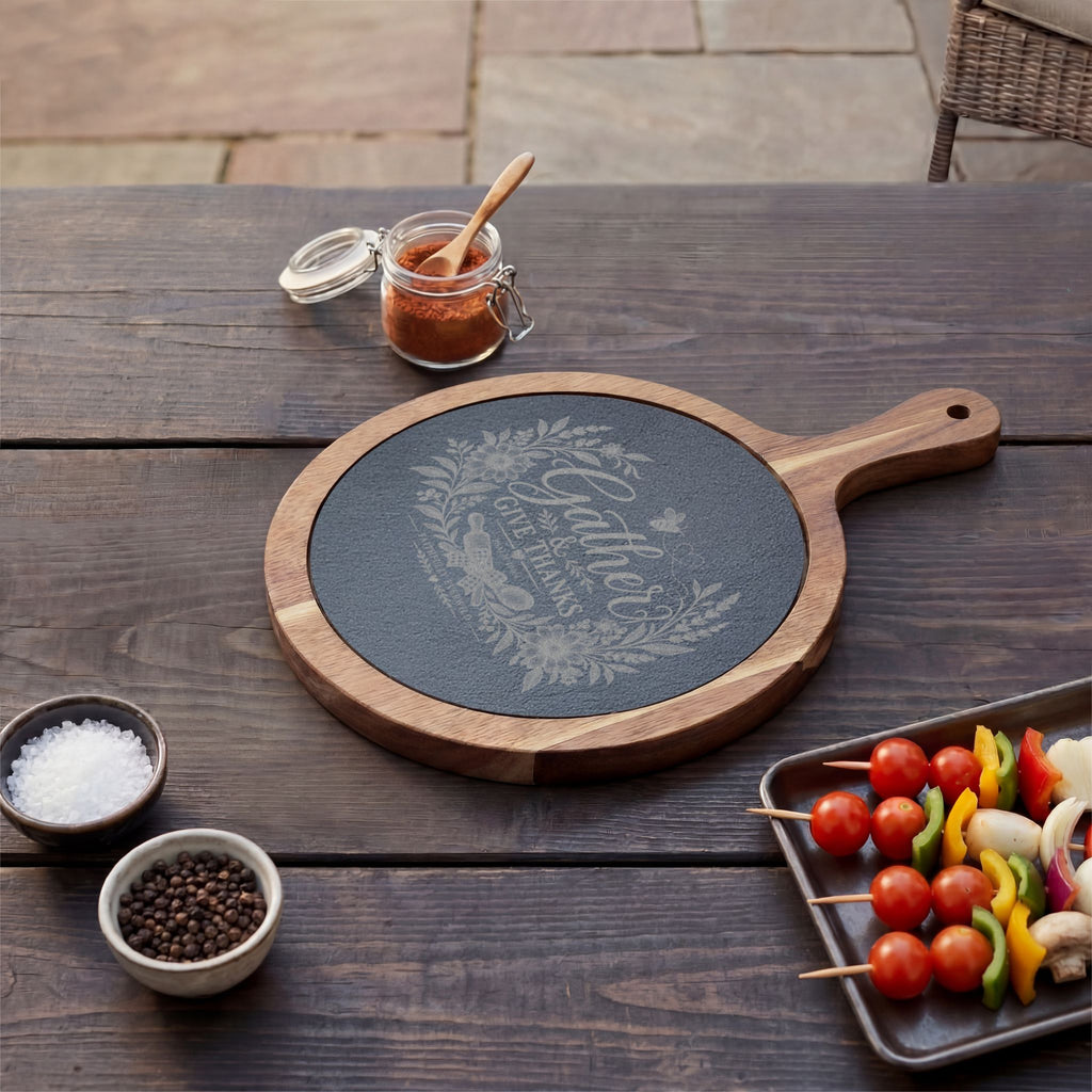 Gather & Give Thanks Engraved Charcuterie Board | Psalm 100:4