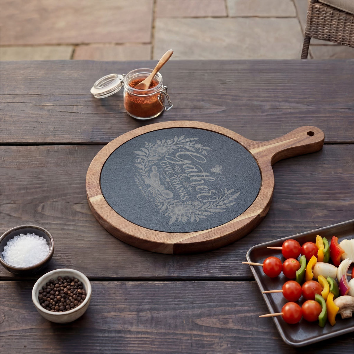 Gather & Give Thanks Engraved Charcuterie Board | Psalm 100:4