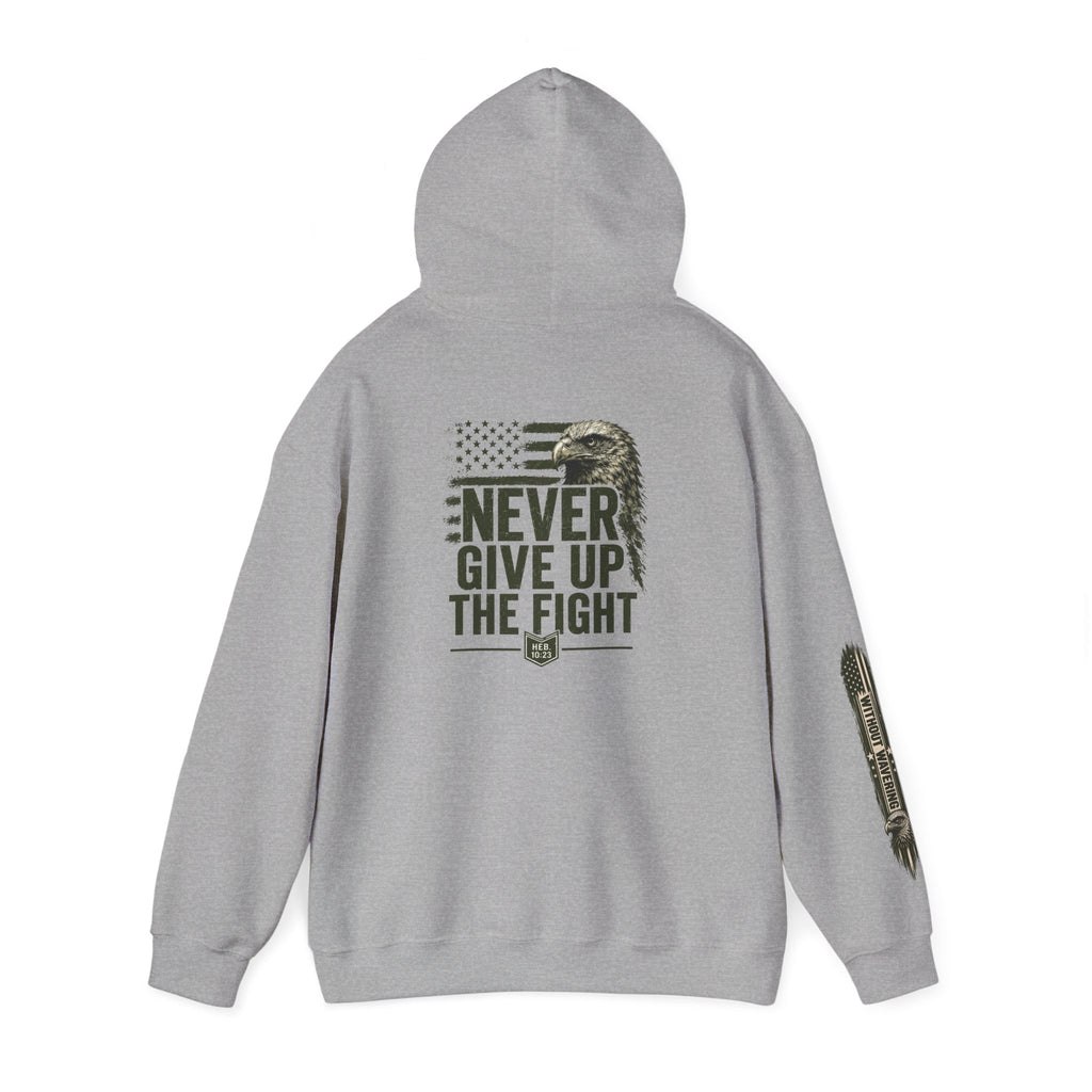 Never Give Up The Fight Hoodie Sweatshirt –  "Hold Fast" Eagle American Flag Pullover/ Hebrews 10:23