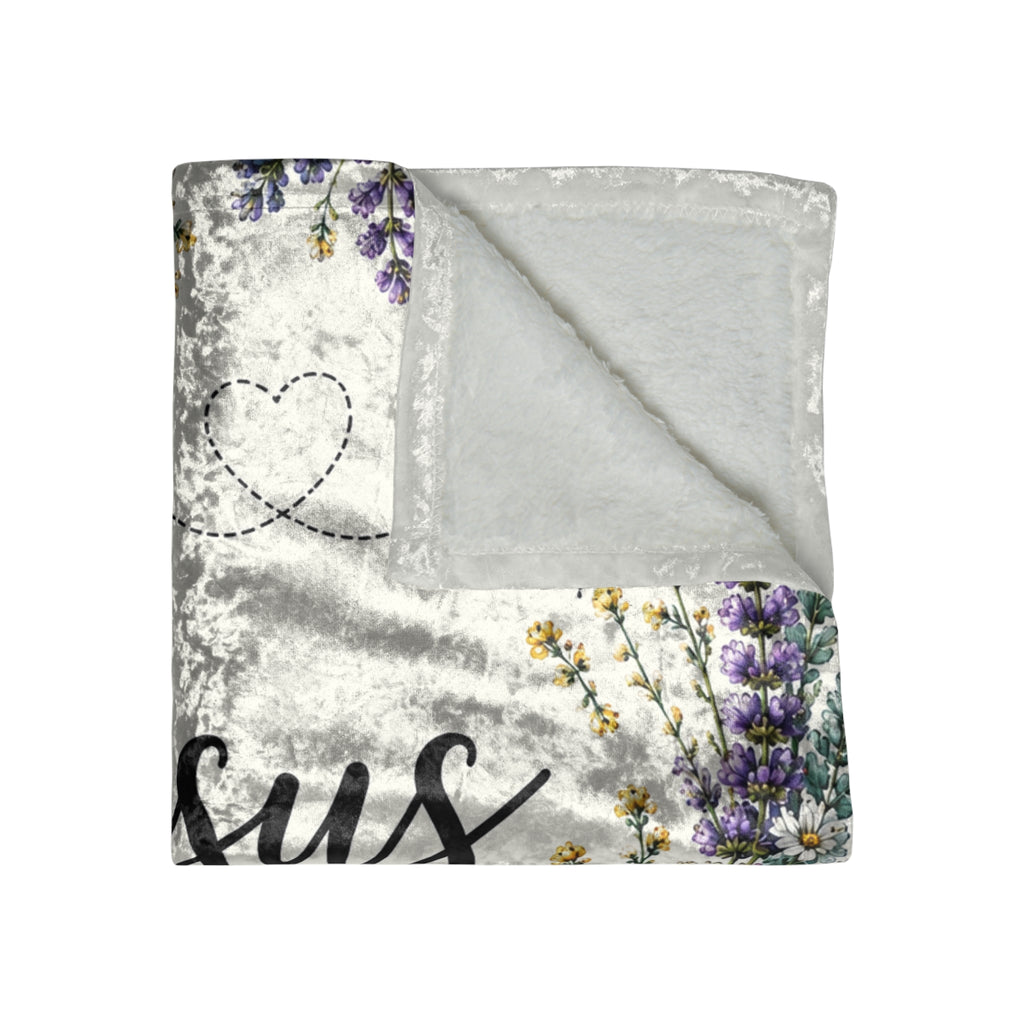 Jesus Is My Peace Floral Crushed Velvet Blanket | Faith-Inspired Wildflower Throw