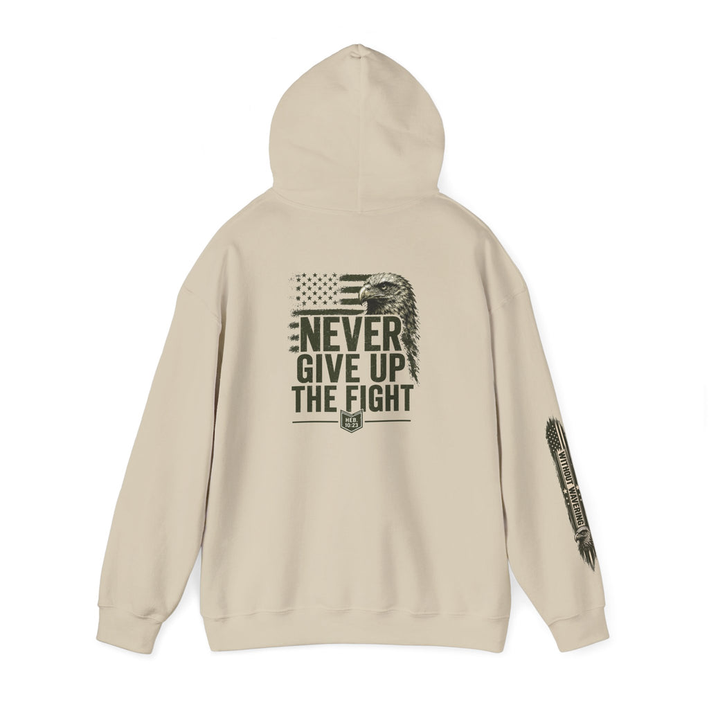 Never Give Up The Fight Hoodie Sweatshirt –  "Hold Fast" Eagle American Flag Pullover/ Hebrews 10:23