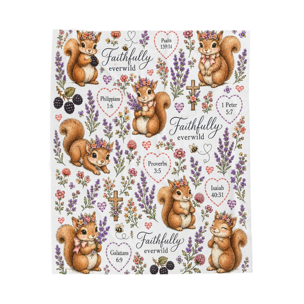 Faithfully Everwild Squirrel Faith Blanket – Scripture & Wildflowers