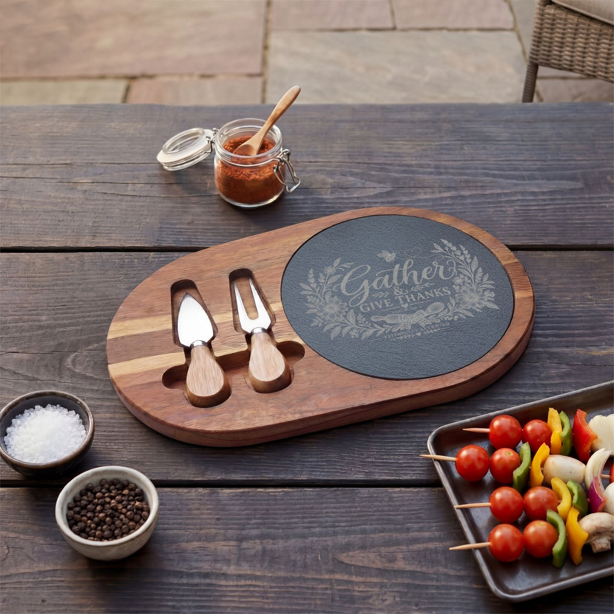Gather & Give Thanks Engraved Charcuterie Board | Psalm 100:4