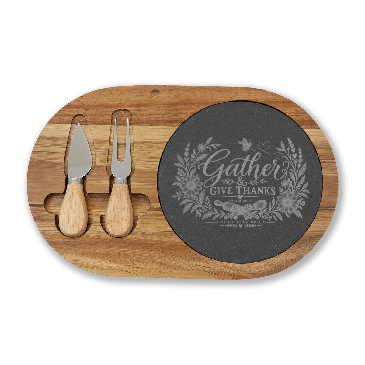 Gather & Give Thanks Engraved Charcuterie Board | Psalm 100:4