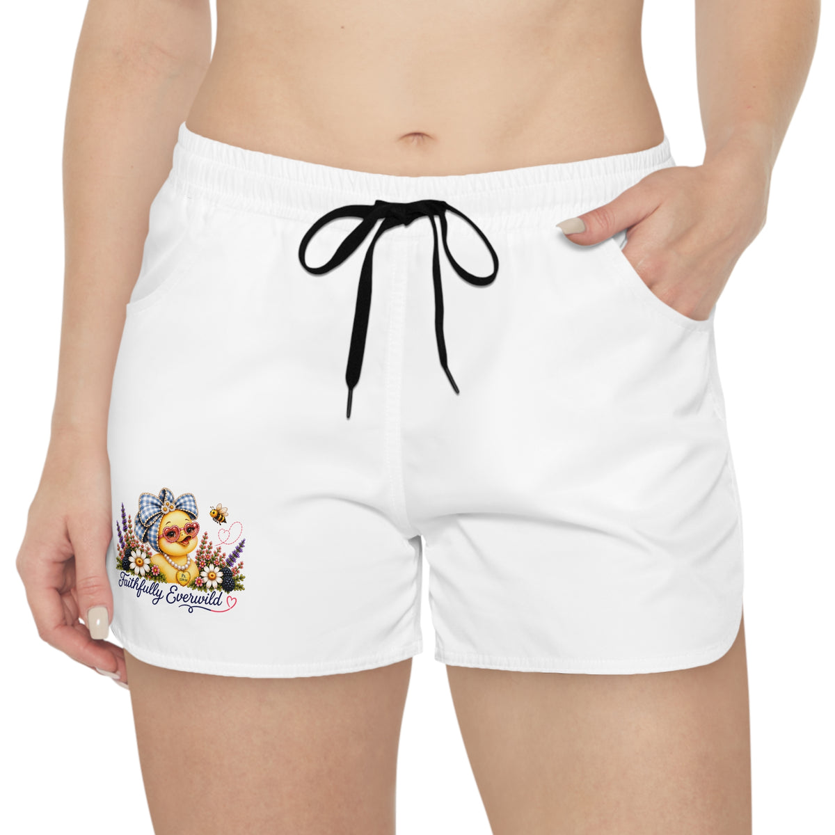 Faithfully EverWild Duck Women’s Casual Shorts | Cute Faith-Inspired Drawstring Shorts