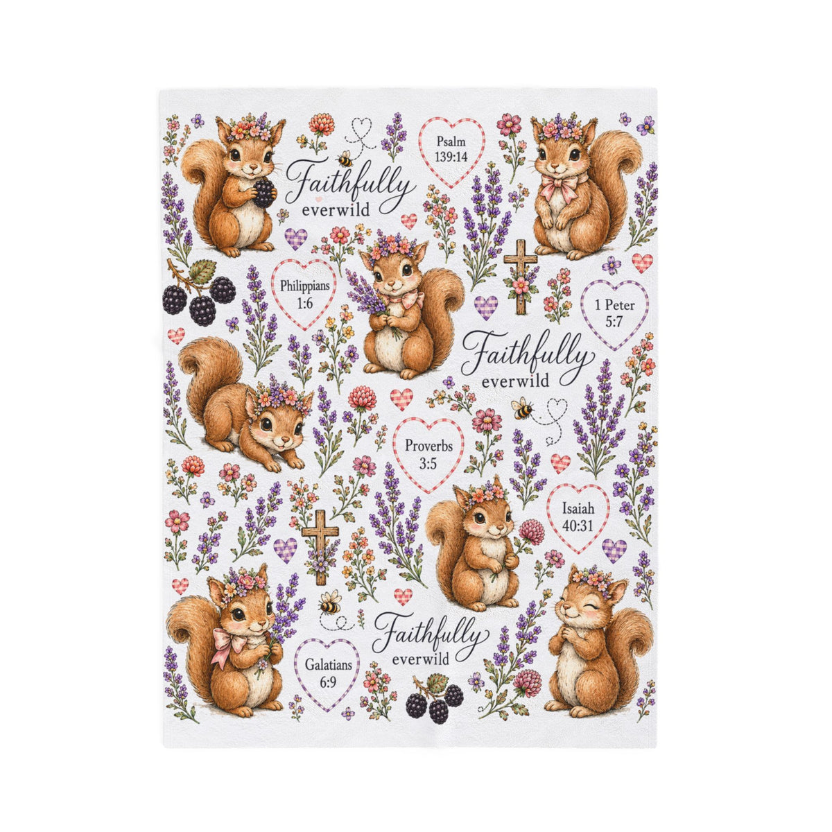 Faithfully Everwild Squirrel Faith Blanket – Scripture & Wildflowers