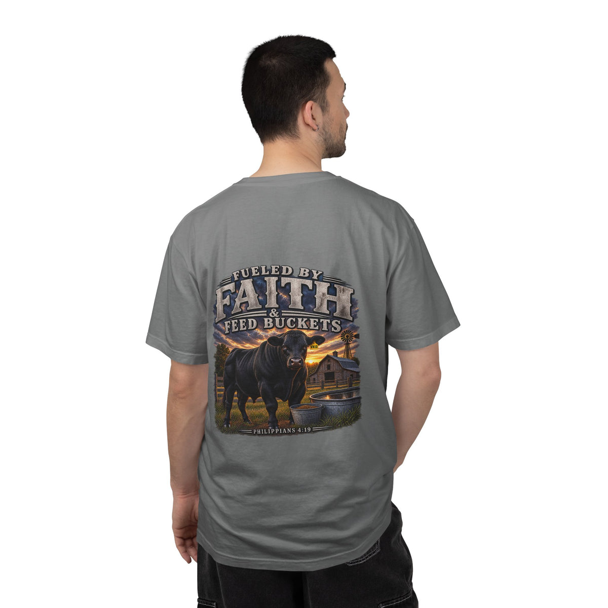 Fueled by Faith & Feed Buckets – Philippians 4:19 Angus Tee