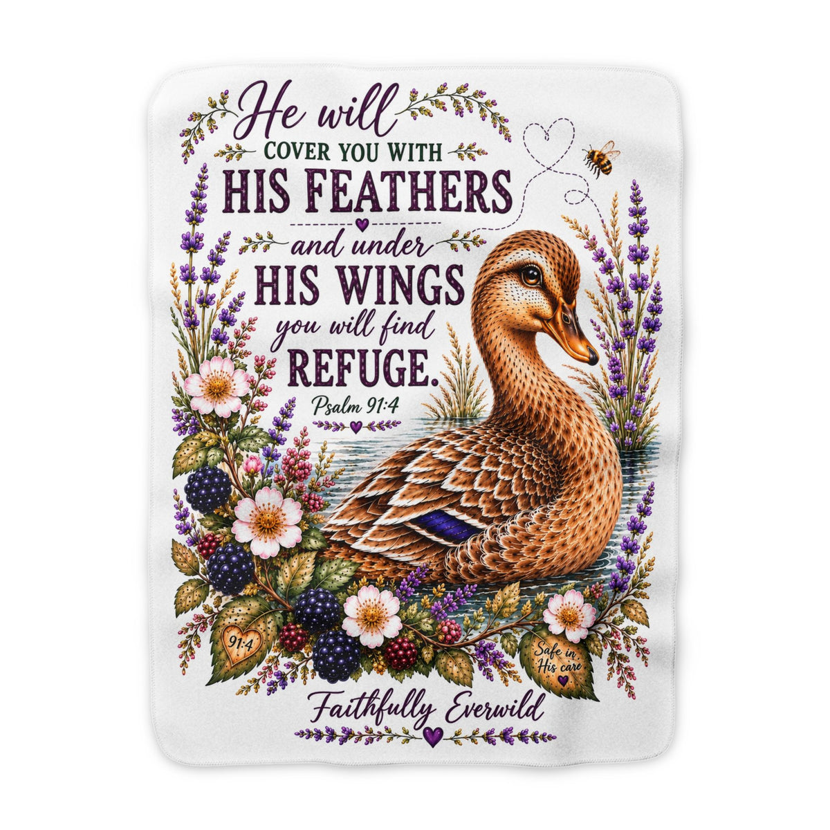Covered by His Feathers Faith Deluxe Sherpa Fleece Blanket | Psalm 91:4 🦆💜