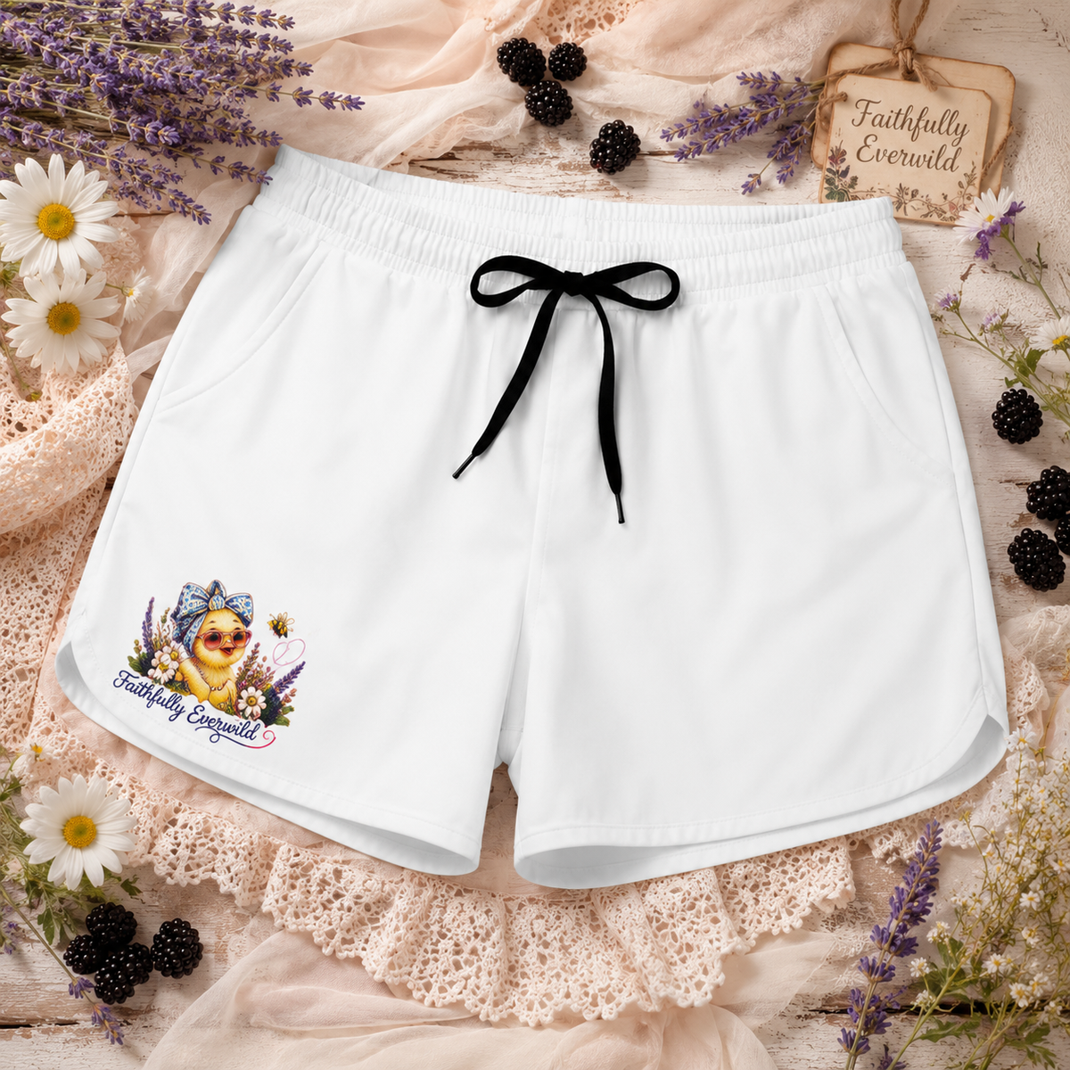 Faithfully EverWild Duck Women’s Casual Shorts | Cute Faith-Inspired Drawstring Shorts