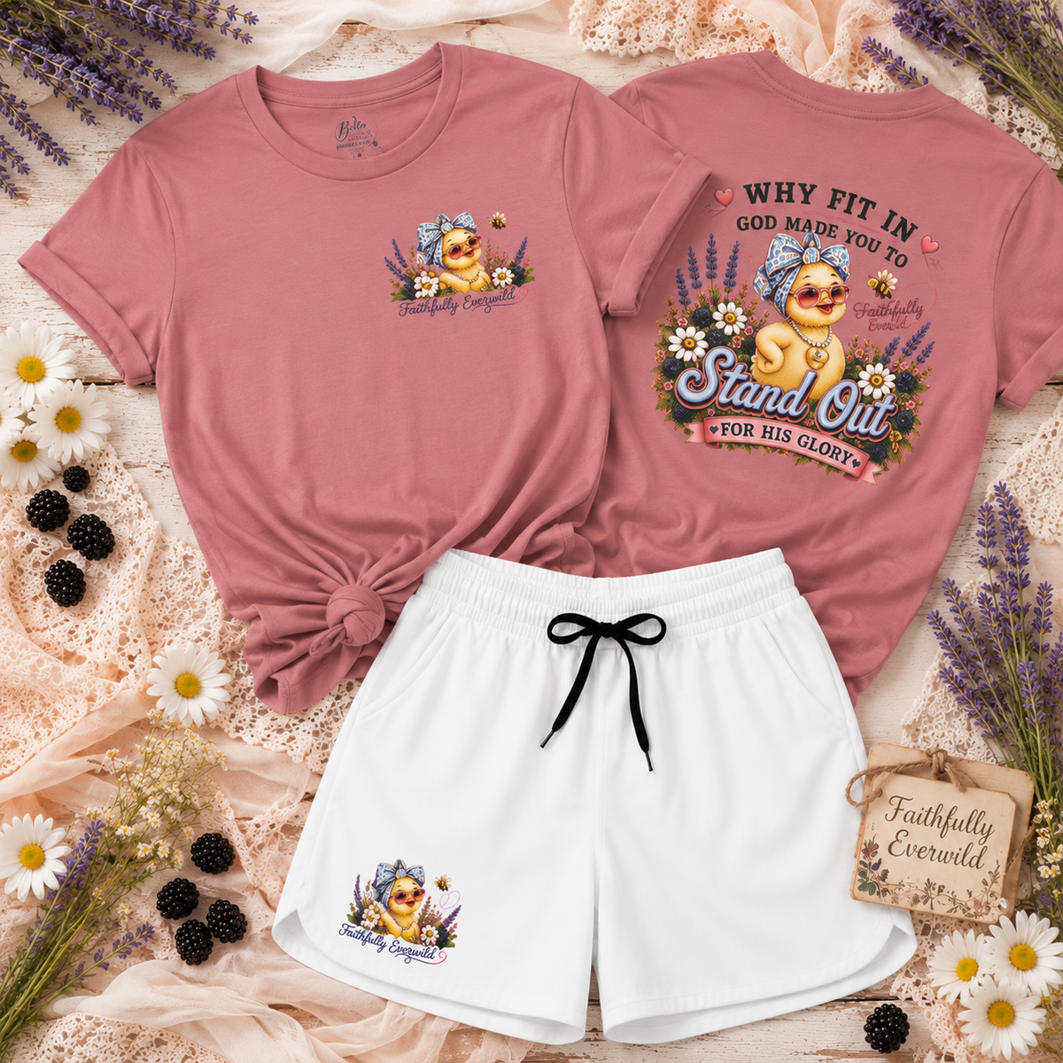 Faithfully EverWild Duck Women’s Casual Shorts | Cute Faith-Inspired Drawstring Shorts