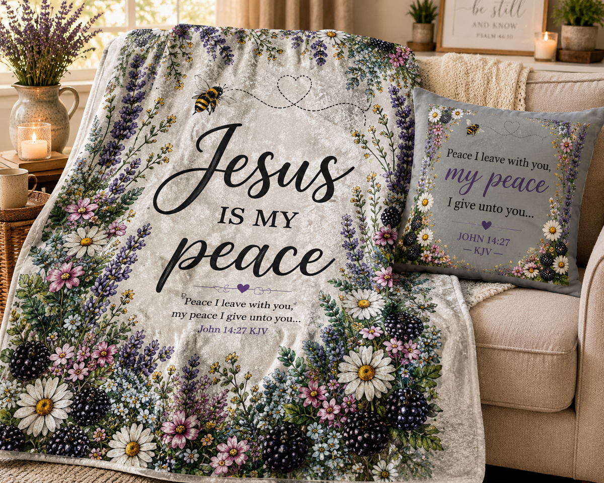 Jesus Is My Peace Floral Crushed Velvet Blanket | Faith-Inspired Wildflower Throw
