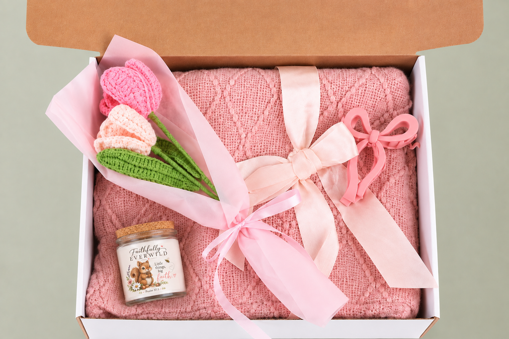 Little Things, Big Faith Blush & Bloom Christian Gift Set | Psalm 37:5 | Candle, Blanket & Keepsakes