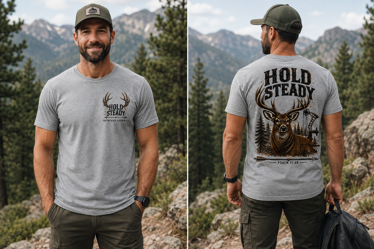 Hold Steady Bow Hunting Tee | Psalm 31:24
