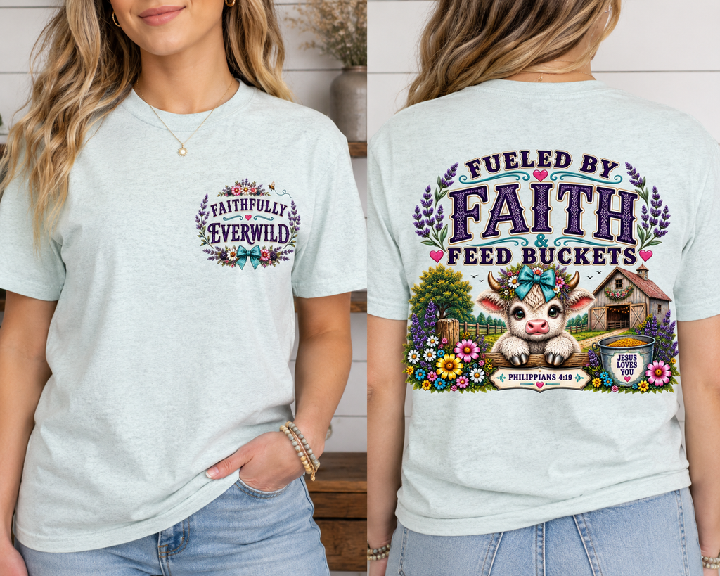 Fueled by Faith & Feed Buckets Tee-Philippians 4:19
