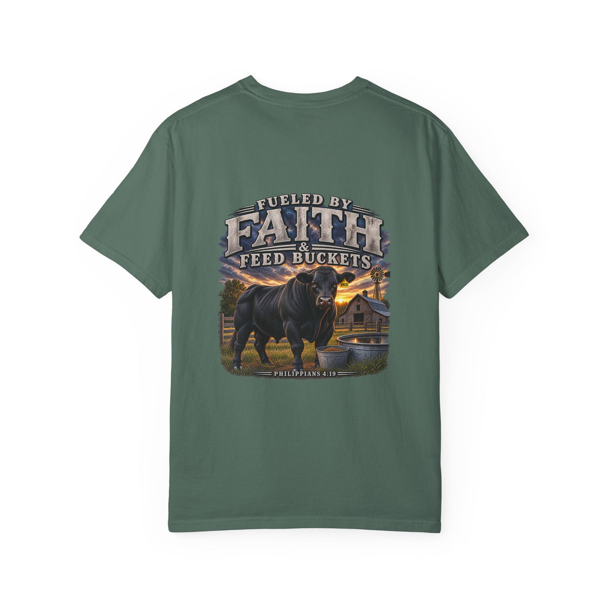 Fueled by Faith & Feed Buckets – Philippians 4:19 Angus Tee
