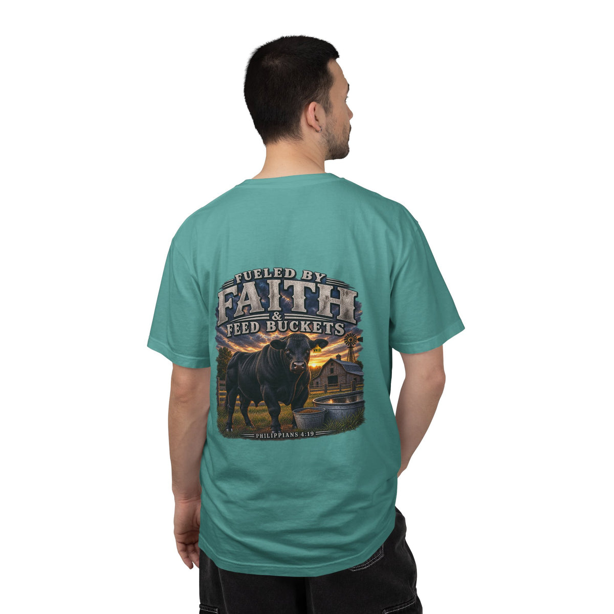 Fueled by Faith & Feed Buckets – Philippians 4:19 Angus Tee