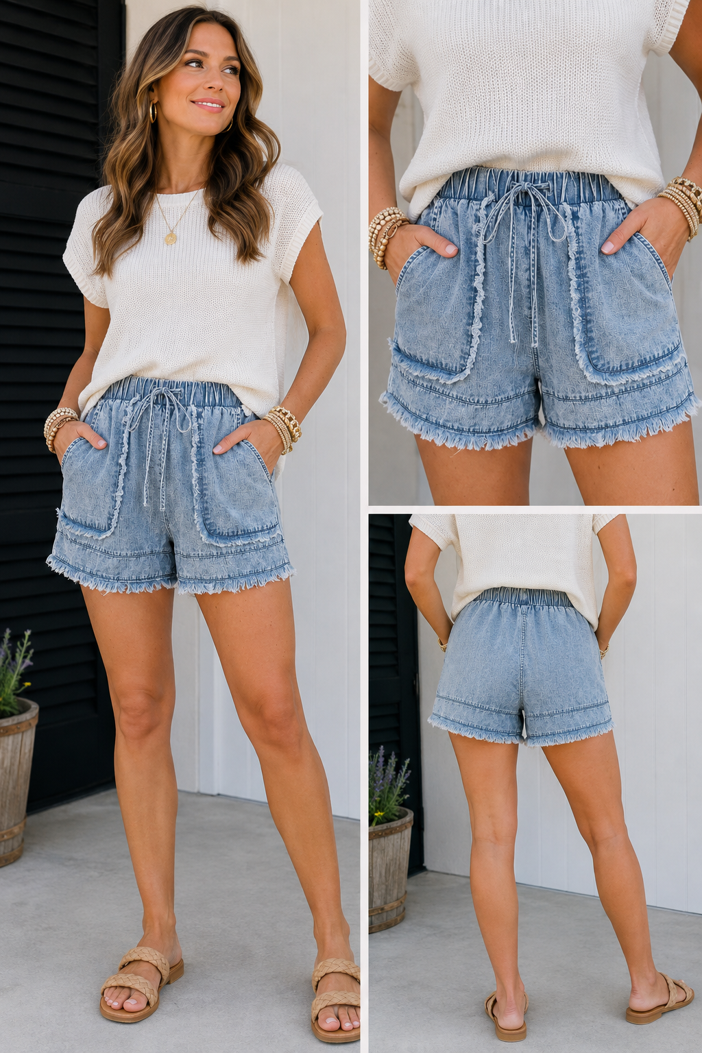 Easy Days Frayed Denim Shorts