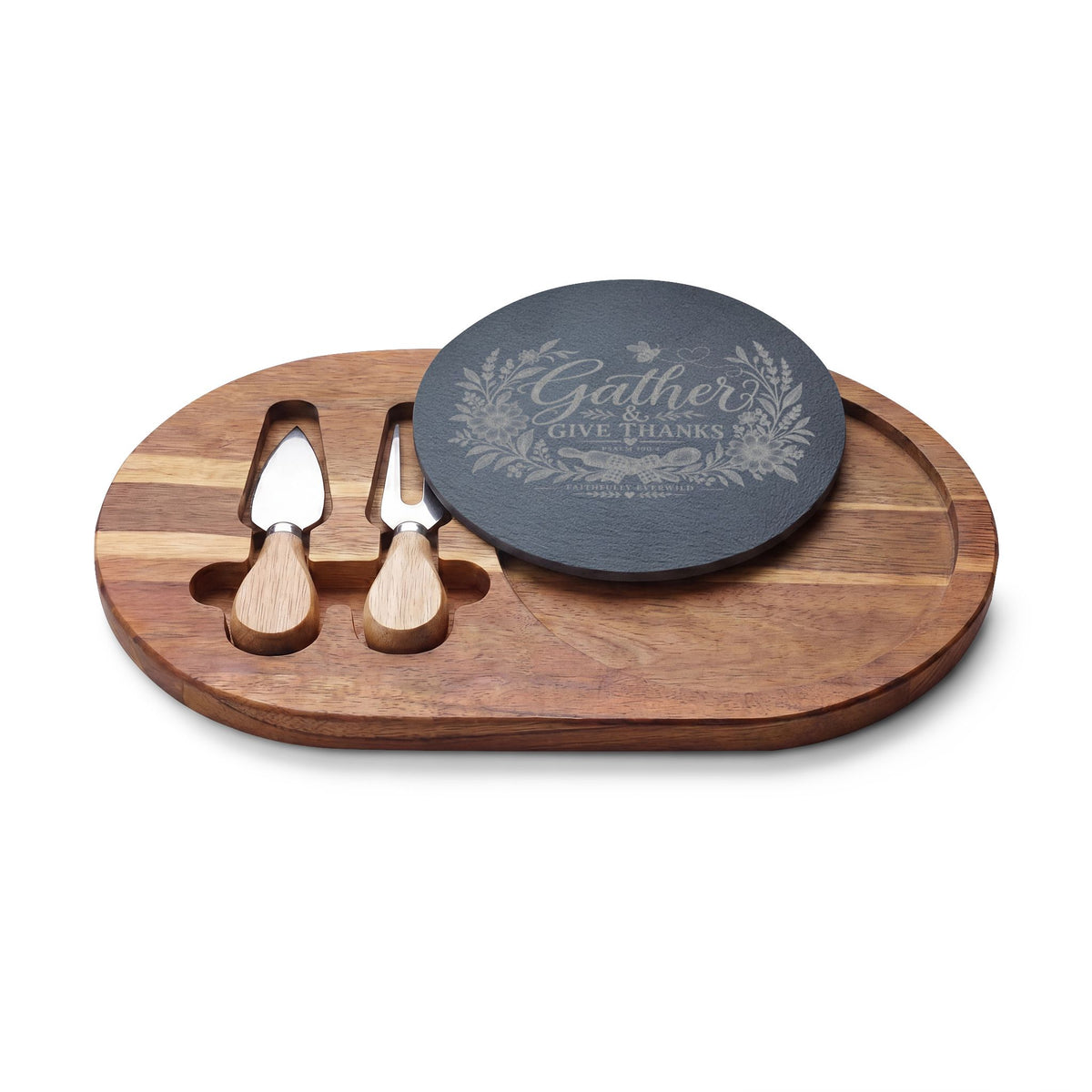 Gather & Give Thanks Engraved Charcuterie Board | Psalm 100:4