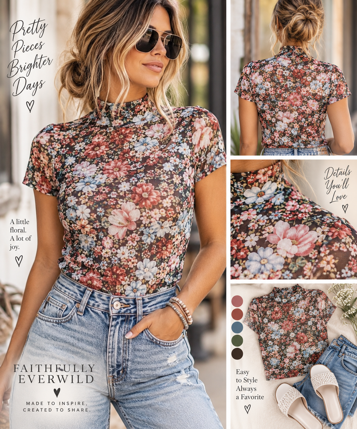 Wildflower Whispers Sheer Mock Neck Mesh Top 🌸