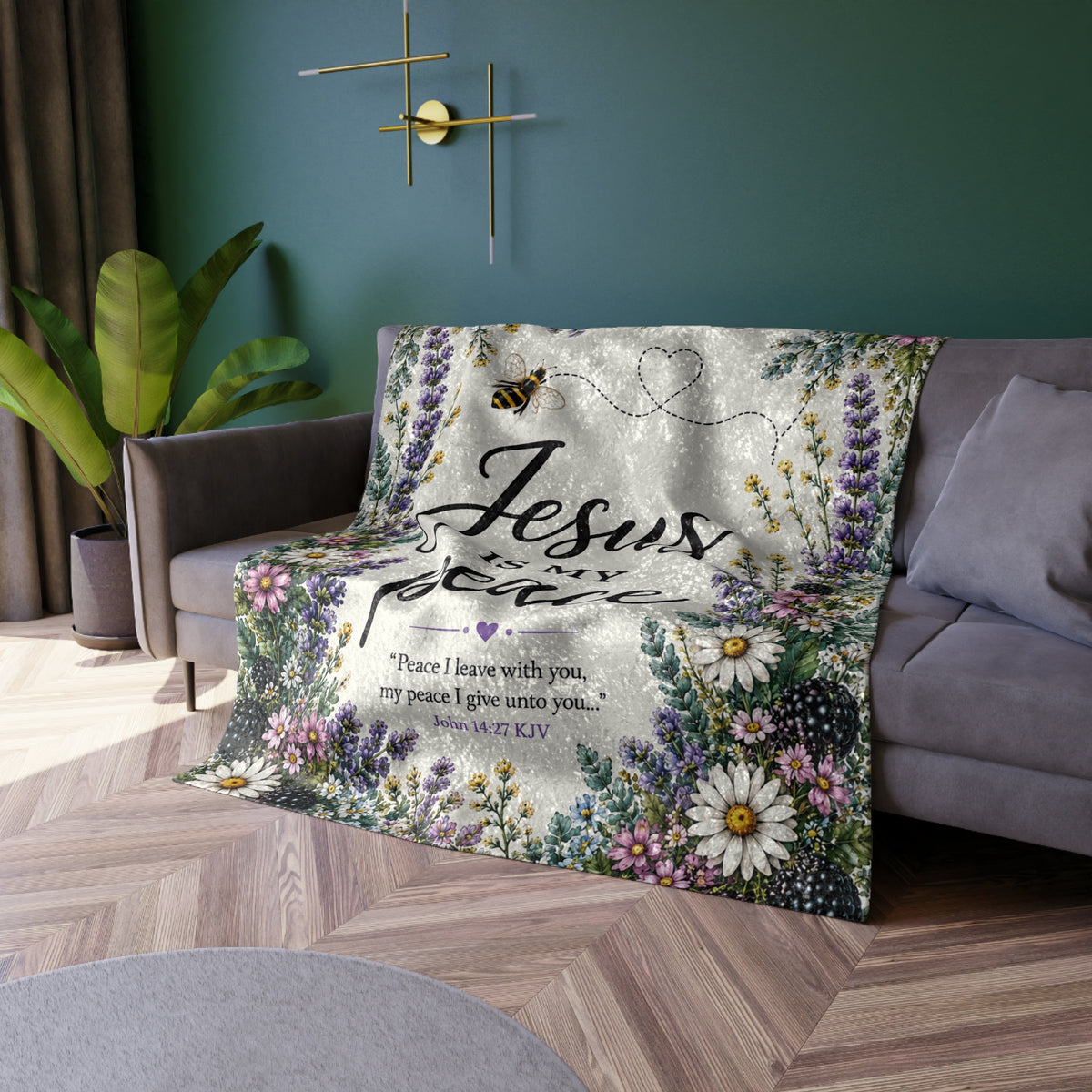 Jesus Is My Peace Floral Crushed Velvet Blanket | Faith-Inspired Wildflower Throw