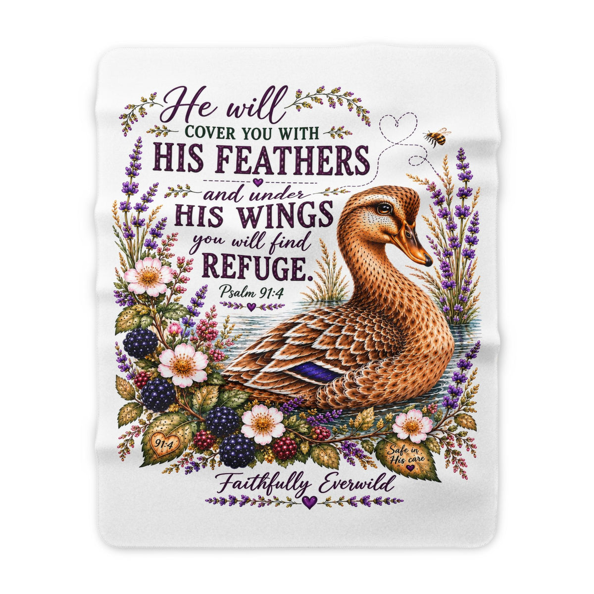 Covered by His Feathers Faith Deluxe Sherpa Fleece Blanket | Psalm 91:4 🦆💜