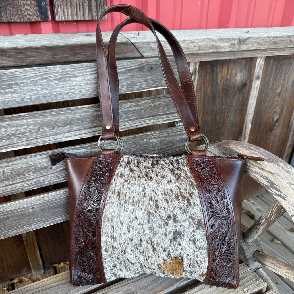 Floral Tooled Cowhide Leather Tote