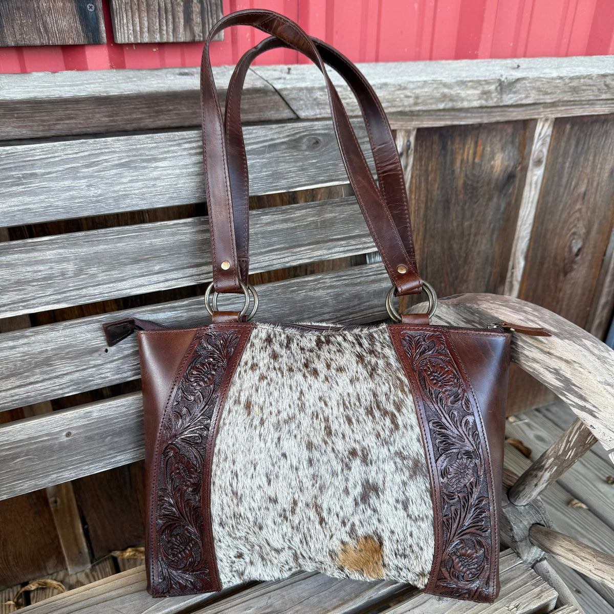 Floral Tooled Cowhide Leather Tote