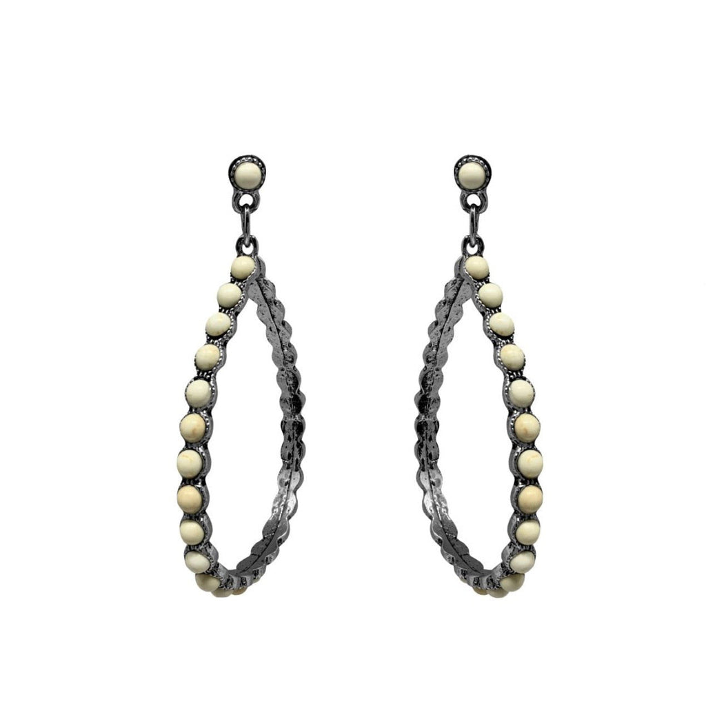 Cream Stone Teardrop Statement Earrings