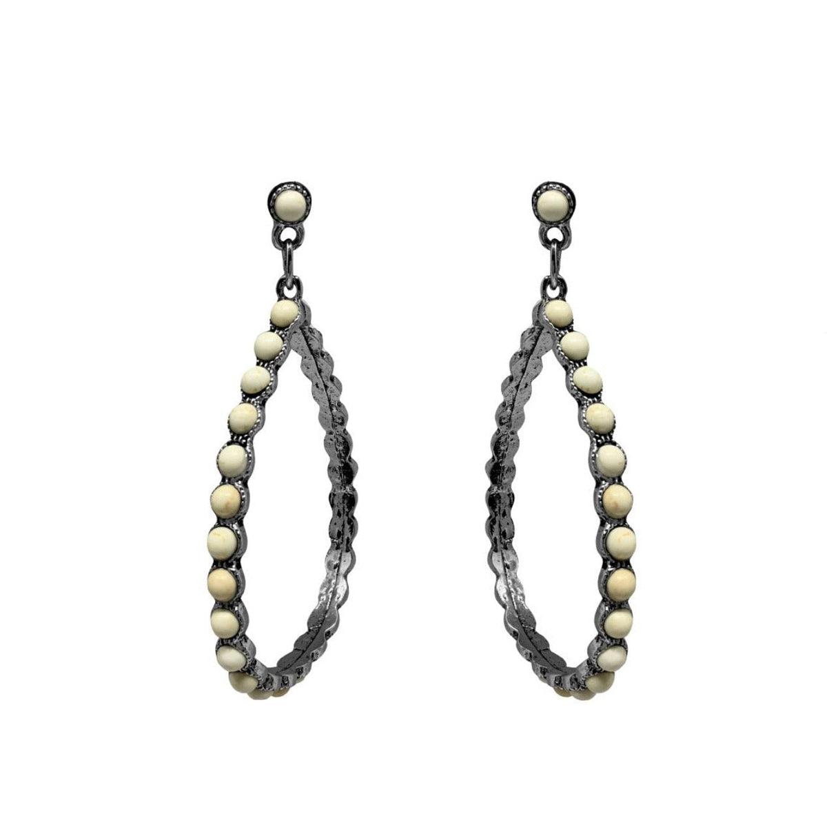 Cream Stone Teardrop Statement Earrings