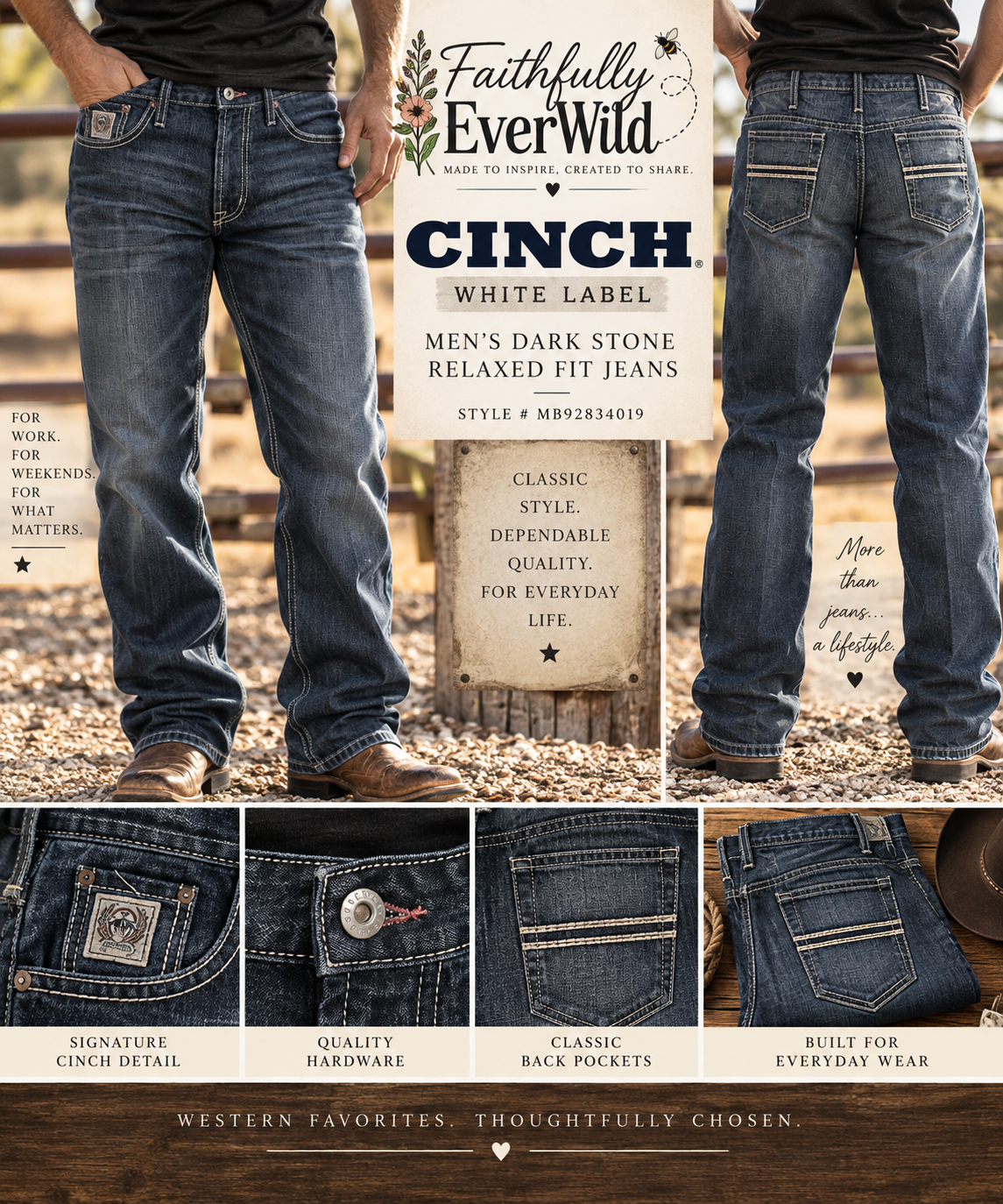 Cinch Men’s White Label Dark Stone Relaxed Fit Jeans