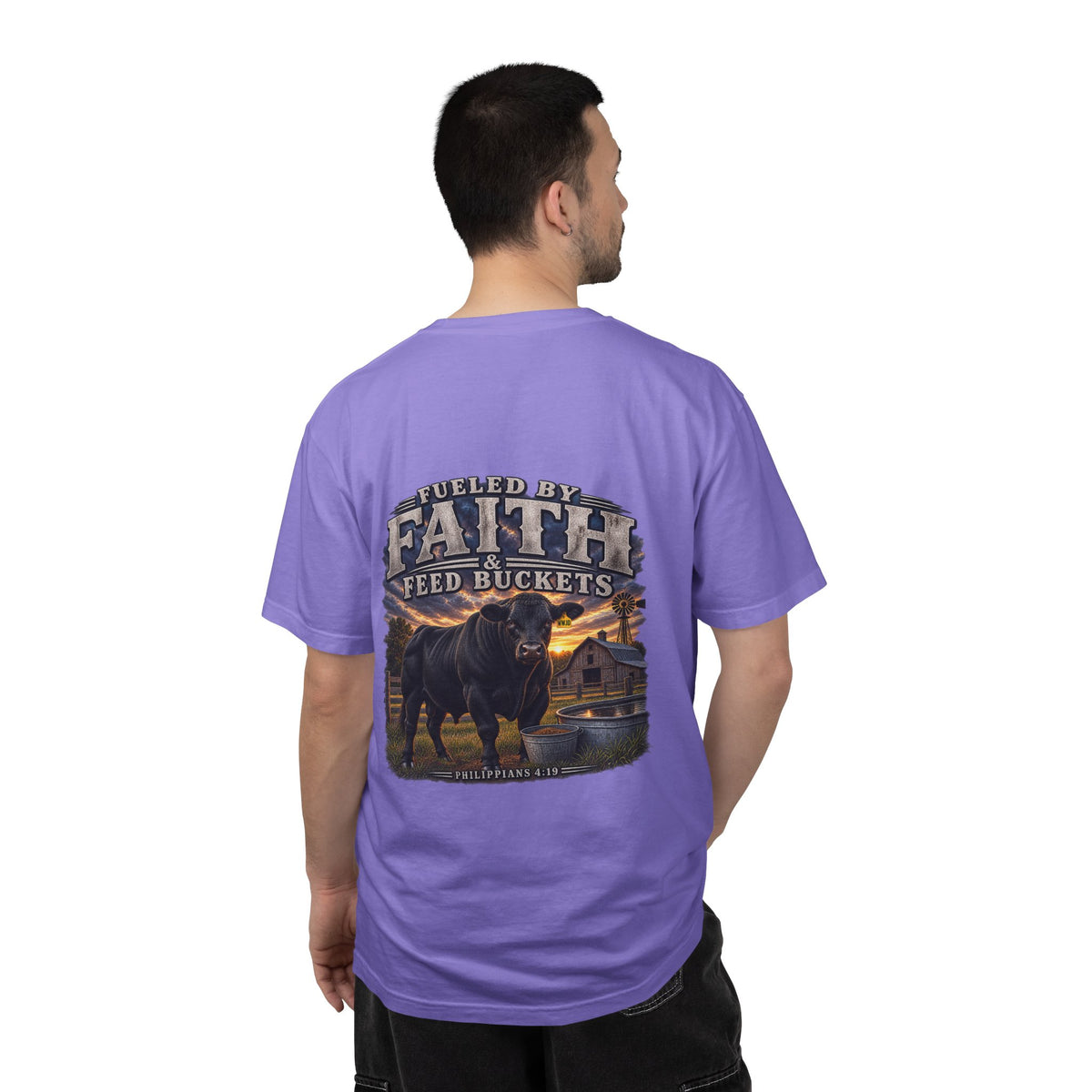 Fueled by Faith & Feed Buckets – Philippians 4:19 Angus Tee