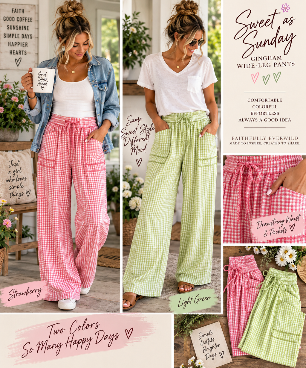 Sweet as Sunday Gingham Wide-Leg Pants 🌸