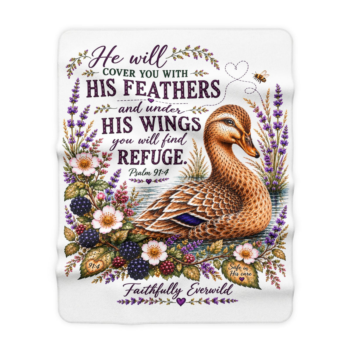 Covered by His Feathers Faith Deluxe Sherpa Fleece Blanket | Psalm 91:4 🦆💜