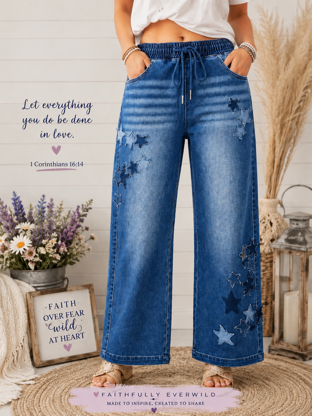 RISEN Star Patch Slouchy Barrel Jeans