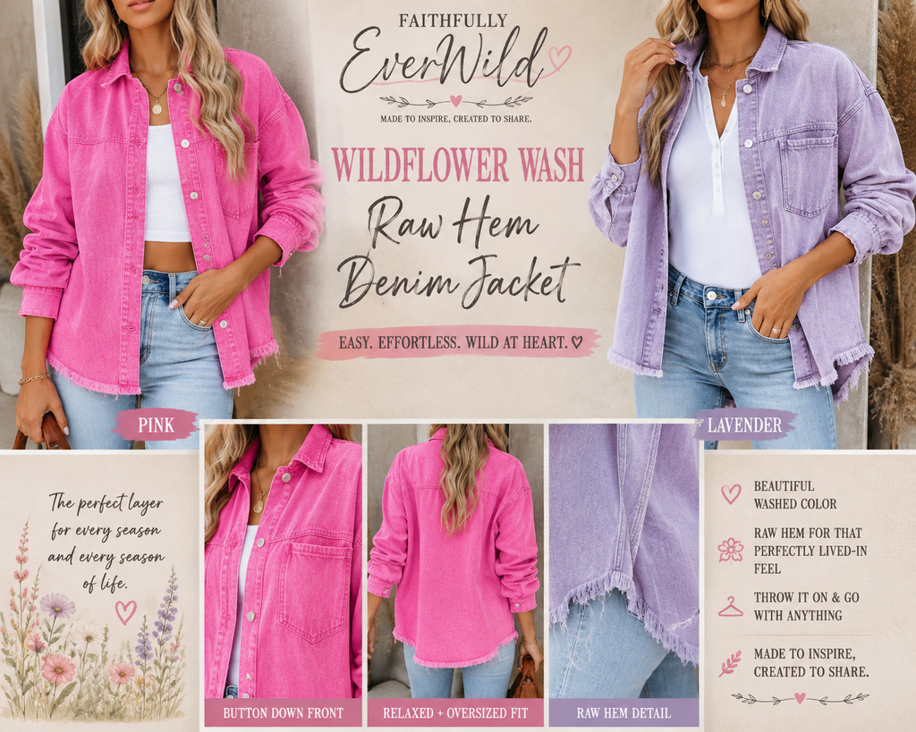 Wildflower Wash Button Down Raw Hem Denim Jacket 🌸