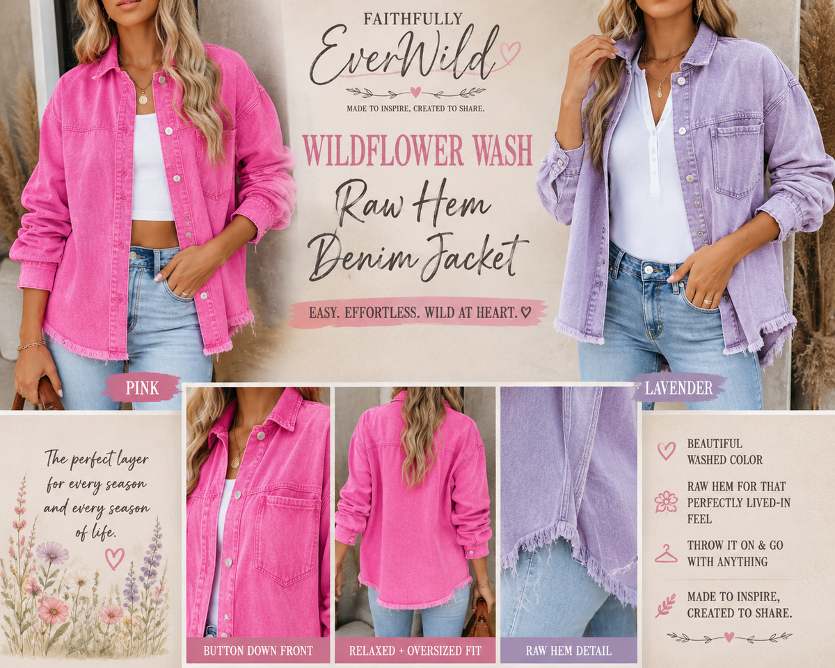 Wildflower Wash Button Down Raw Hem Denim Jacket 🌸