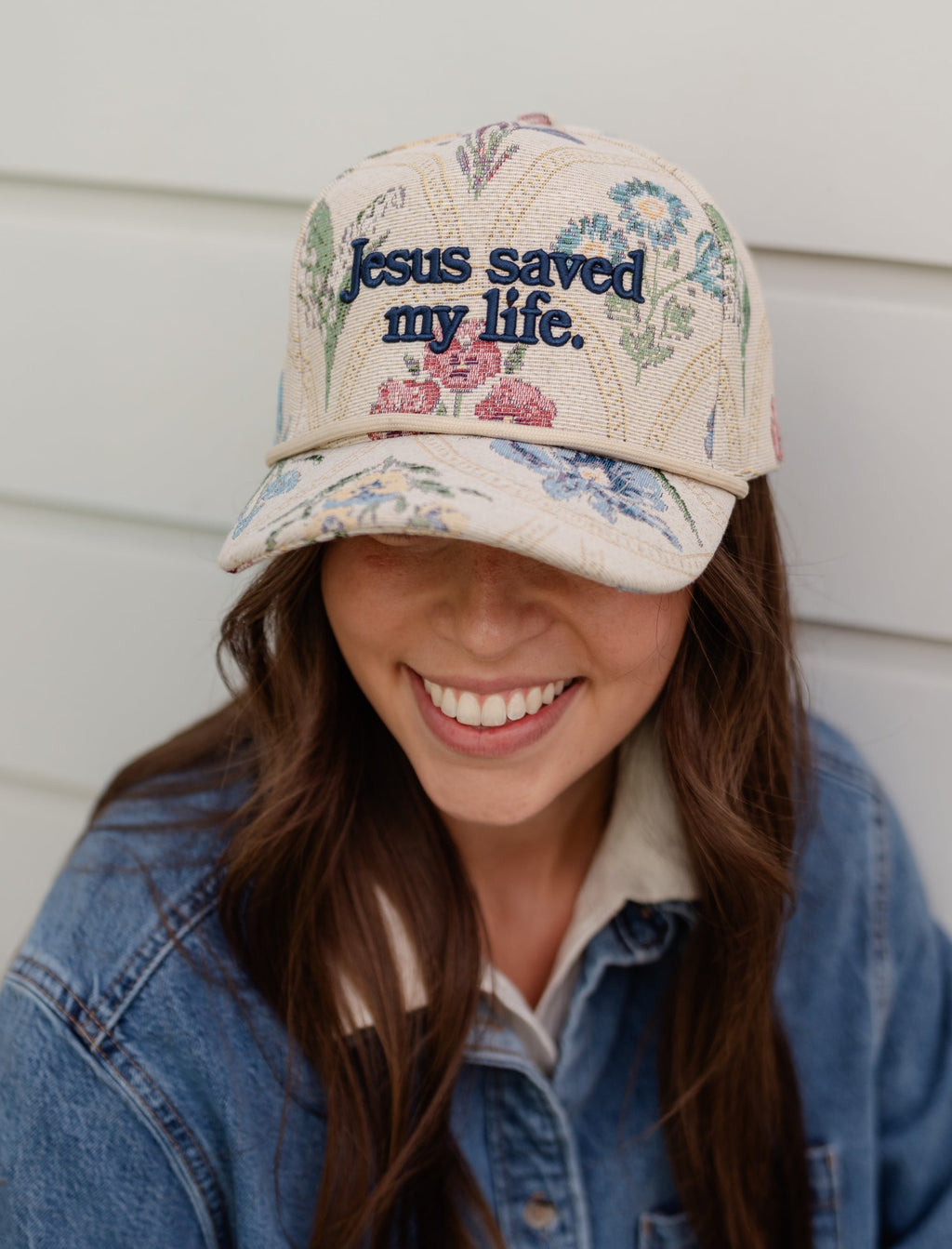 Jesus Saved My Life Floral Snapback Hat