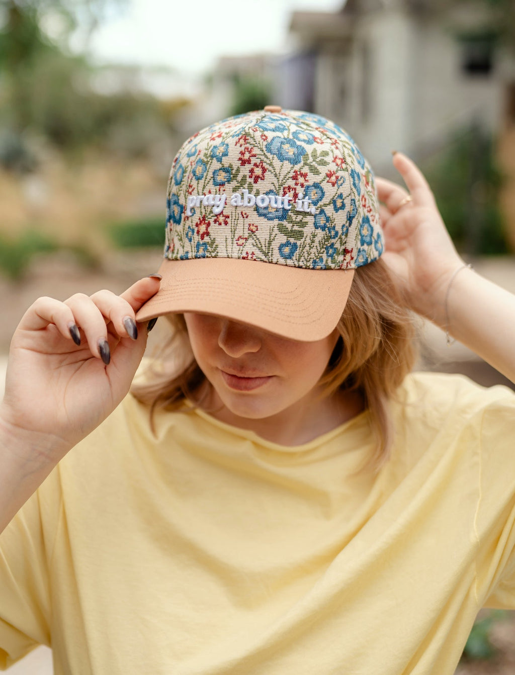 Pray About It Floral Snapback Hat