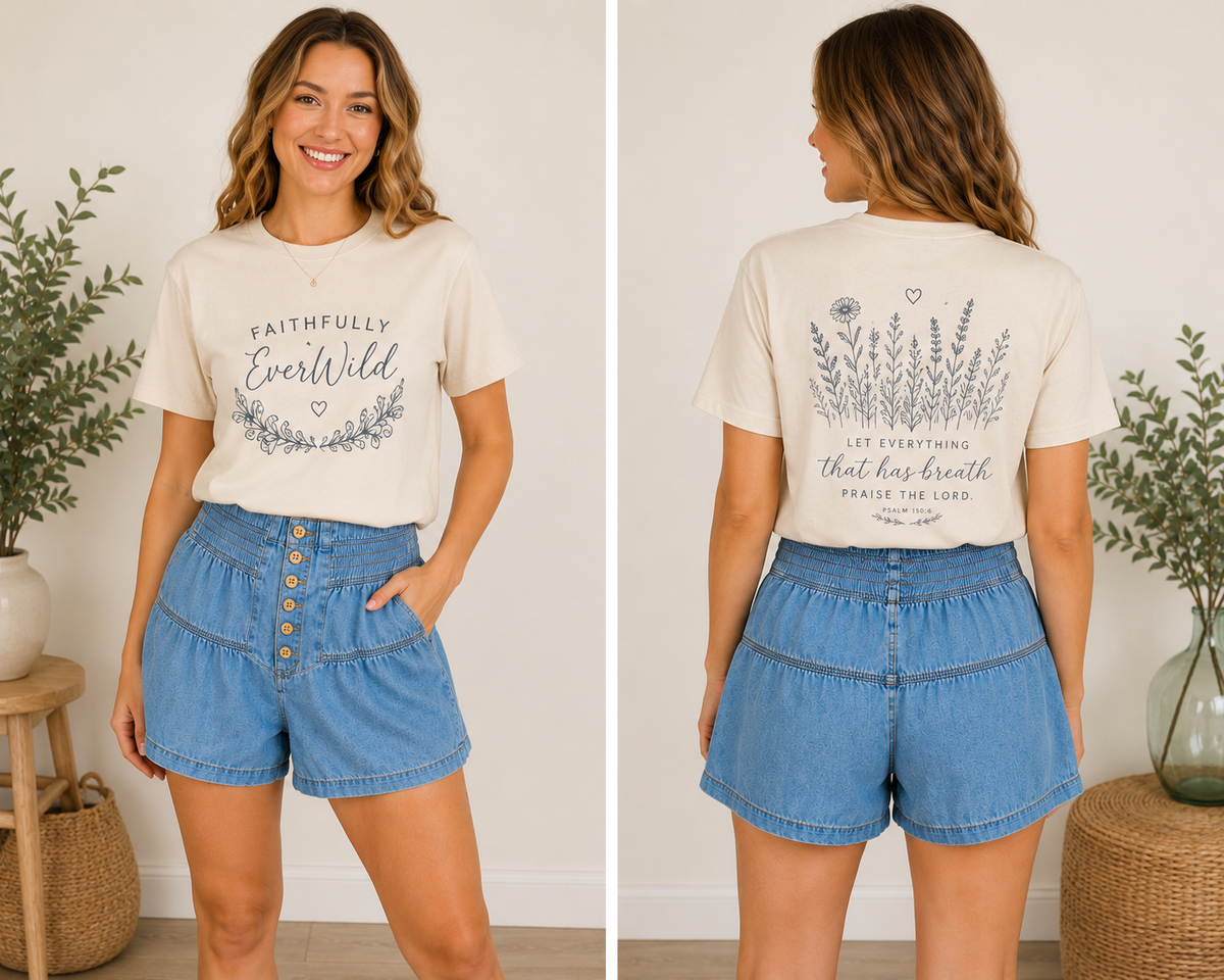 RISEN Shirred Waist Slouchy Denim Shorts