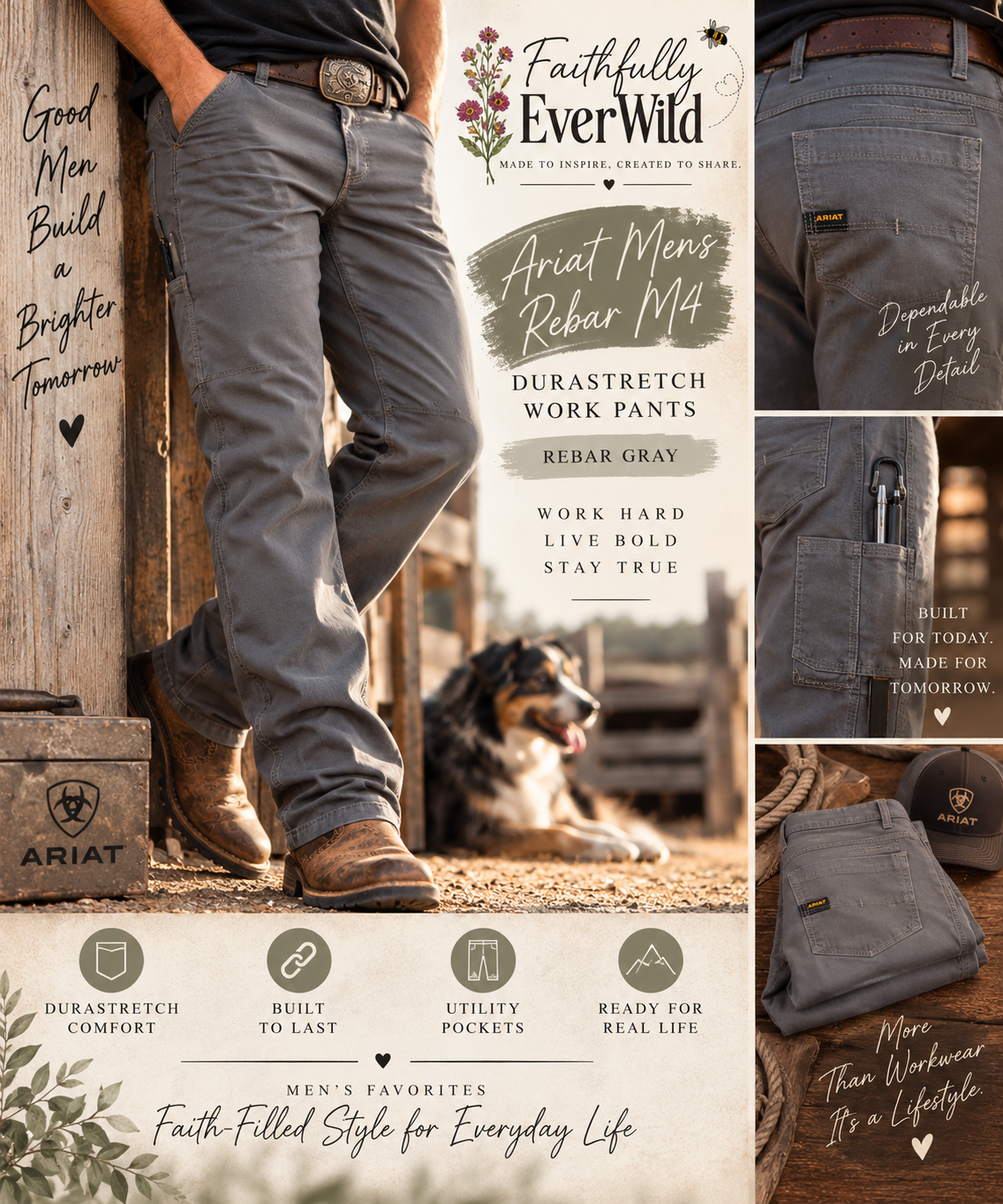 Ariat Men’s Rebar M4 DuraStretch Work Pants – Rebar Gray