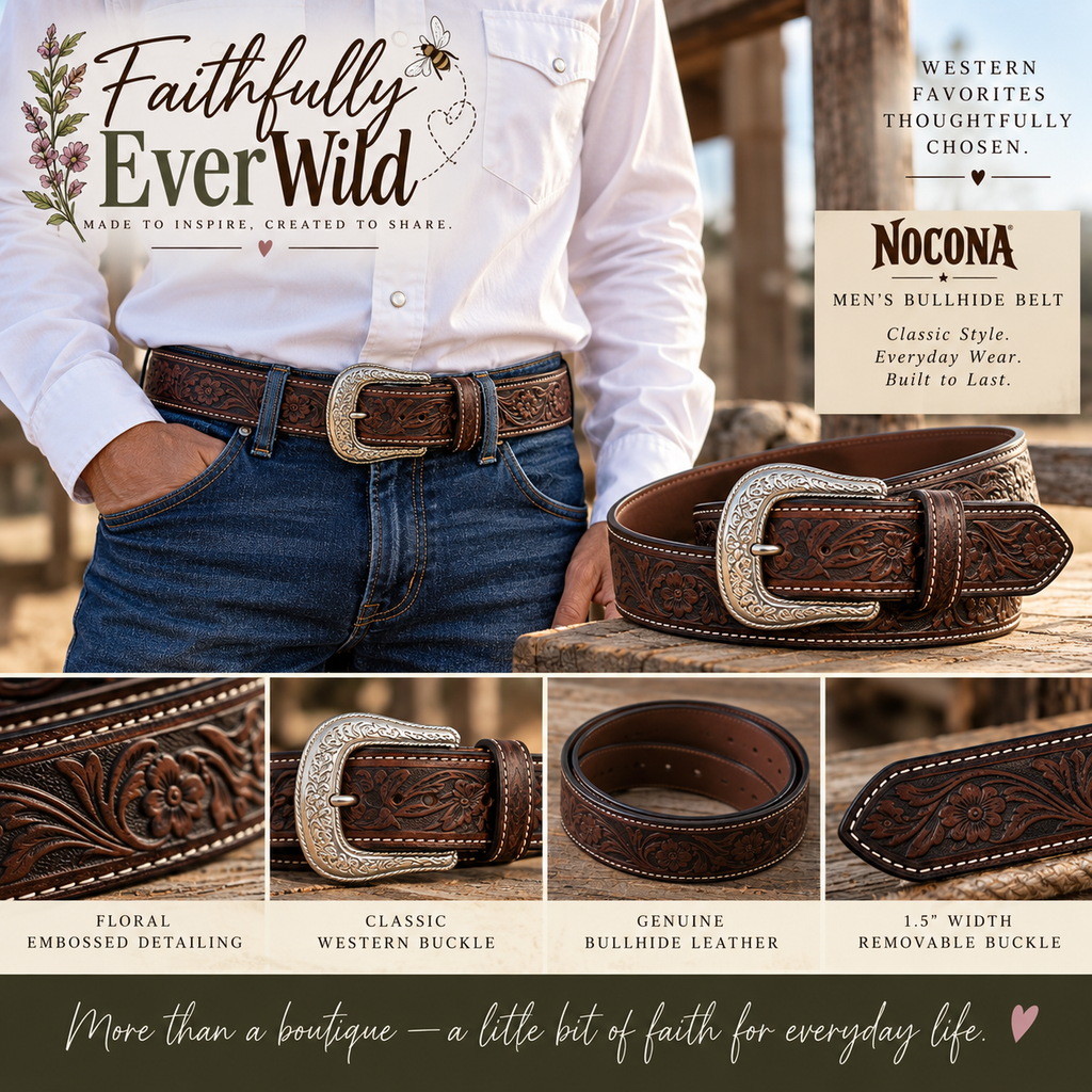 Nocona Men’s Brown Bullhide Floral Belt 🤎