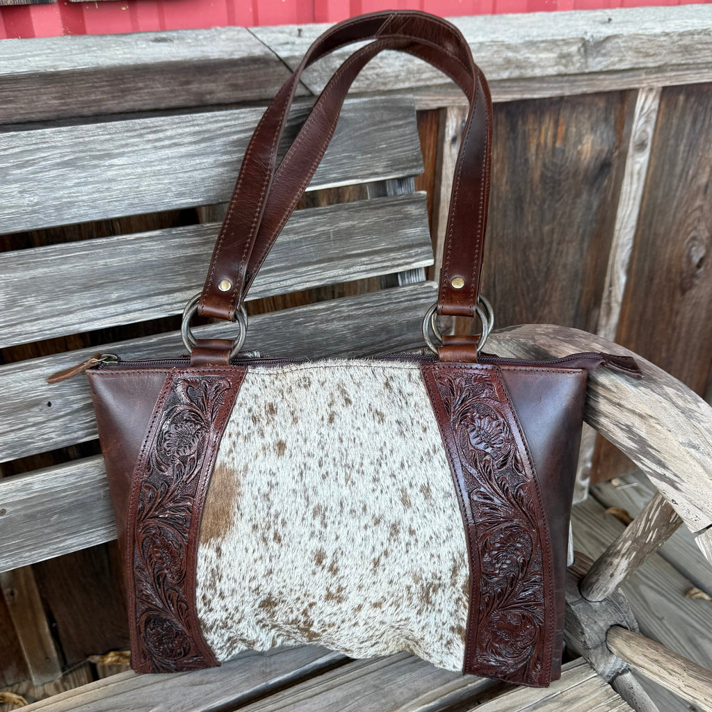 Floral Tooled Cowhide Leather Tote