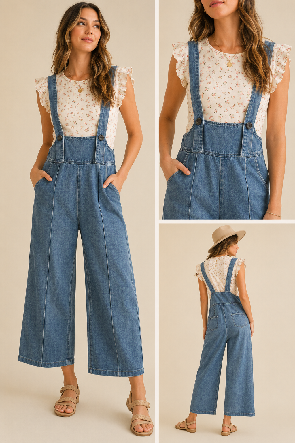 Vintage Easygoing Wide-Leg Denim Overalls
