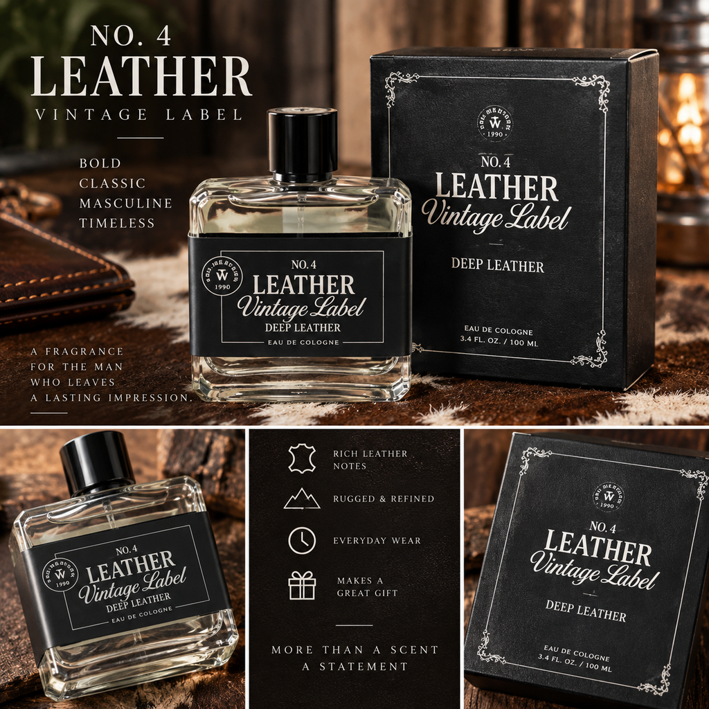 No. 4 Deep Leather Vintage Label Cologne