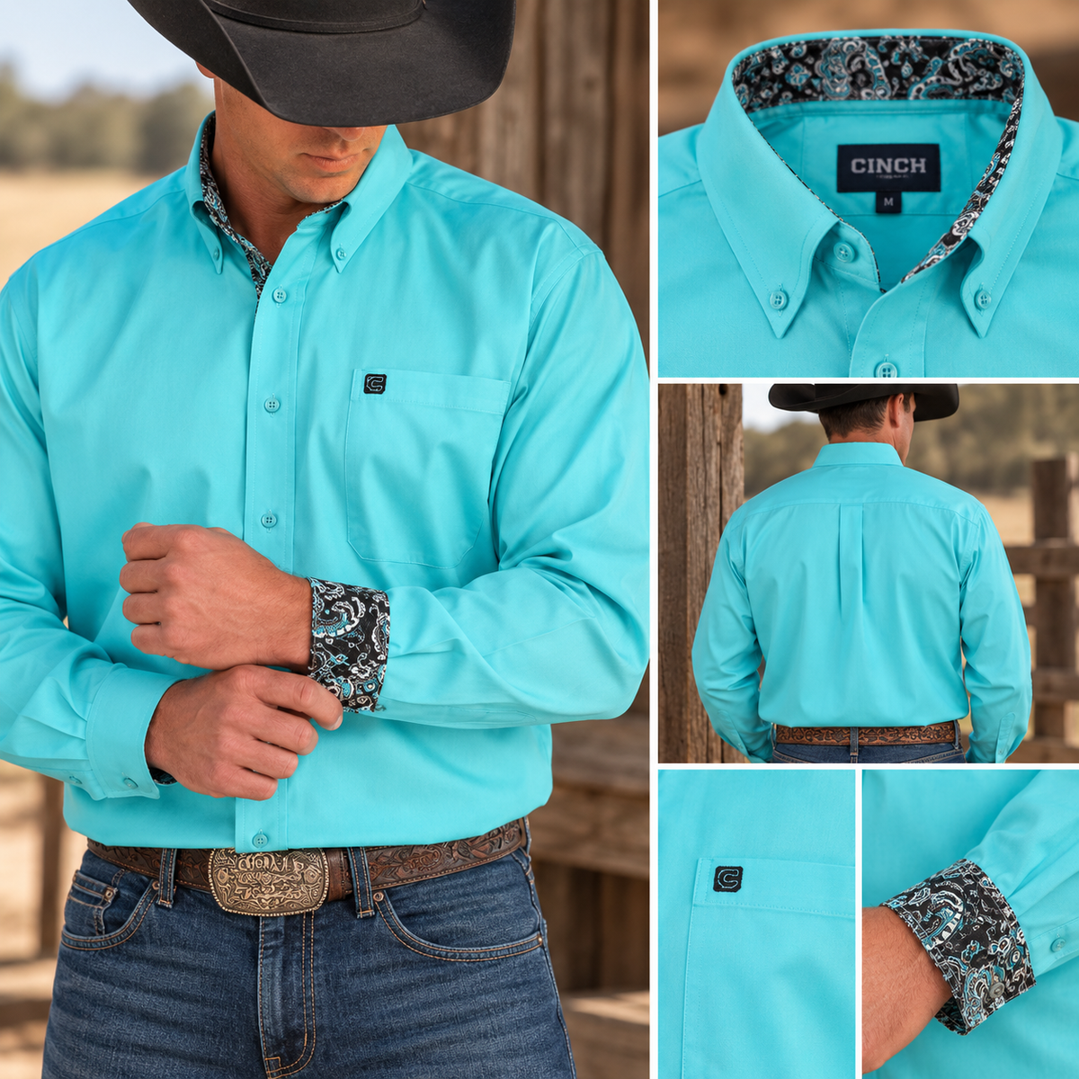 Cinch Men’s Turquoise Contrast Trim Button-Up Shirt