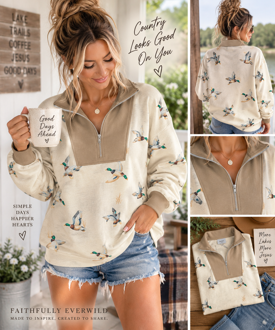 Duck Season Sweatshirt Quarter-Zip Pullover 🦆🤎