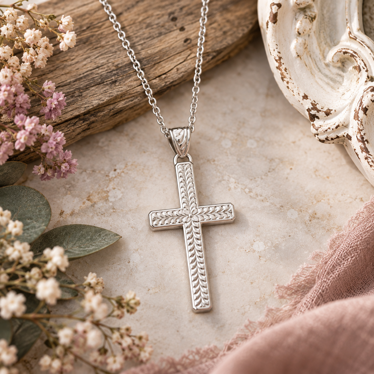 Brilliant Belief Engraved Cross Necklace