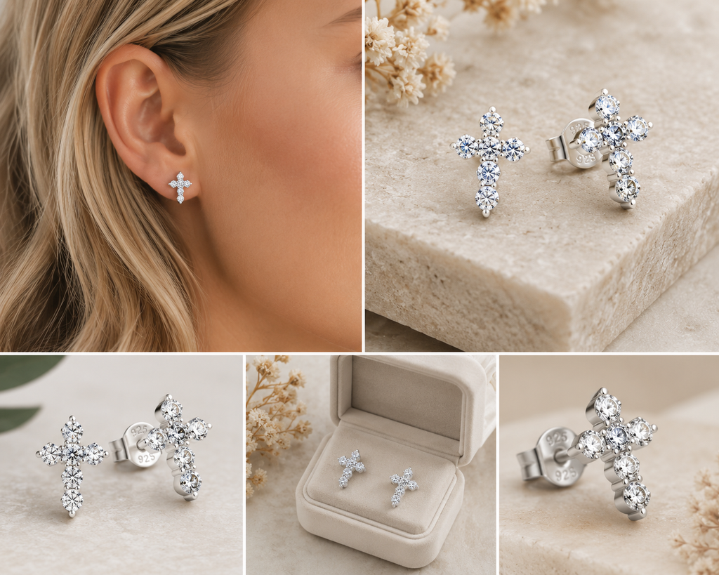 Moissanite Cross Stud Earrings